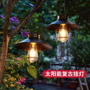 Đèn Năng Lượng Mặt Trời Ngoài Trời Đèn Sân Vườn Retro Đèn Chùm Vườn Sắt Rèn Treo Đèn Cắm Trại Ban Công Không Khí Trang Trí Đèn Ngủ - Hình 2