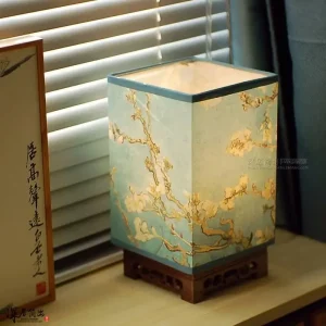 Đèn Nhật Bản Vuông Gỗ Chắc Chắn Đèn Bàn Trung Quốc Mới Retro Thiền Phòng Ngủ Đèn Ngủ Đèn Ngủ Ánh Sáng Ấm Áp Âm Trần LED - Hình 2