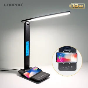 Đèn Nóng Sạc Không Dây QI Đèn LED Để Bàn 10W Có Lịch Nhiệt Độ Đồng Hồ Báo Thức Bảo Vệ Mắt Đèn Đọc Sách Đèn Bàn LAOPAO - Hình 2