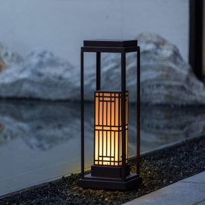 Đèn Phong Cách Trung Hoa Mới Đèn Sân Vuông Bãi Cỏ Đèn Biệt Thự Ngoài Trời Công Viên Vuông Cột Năng Lượng Mặt Trời Đầu Đèn Giả Vỏ Đá Cẩm Thạch - Hình 2