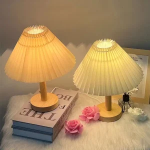 Đèn Retro Giấy Gỗ Ngoài Đèn Mờ Hàn Quốc Xếp Ly Đèn Bàn Sáng Tạo Phòng Ngủ Đèn Ngủ Đèn Ngủ - Hình 2