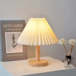 Đèn Retro Giấy Gỗ Ngoài Đèn Mờ Hàn Quốc Xếp Ly Đèn Bàn Sáng Tạo Phòng Ngủ Đèn Ngủ Đèn Ngủ - Hình 3