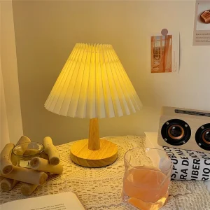 Đèn Retro Giấy Gỗ Ngoài Đèn Mờ Hàn Quốc Xếp Ly Đèn Bàn Sáng Tạo Phòng Ngủ Đèn Ngủ Đèn Ngủ - Hình 4