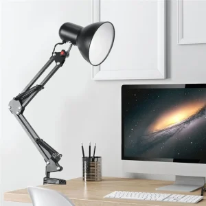 Đèn Trang chủ EU US Cắm Linh Hoạt Tay Xoay Kẹp Gắn Đèn Văn Phòng Studio E27/E26 Bóng Đèn Bàn Đen Để Bàn
