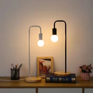 Đen Trắng Loft Vintage Để Bàn Mỹ Nông Thôn Gỗ E27 Bóng Đèn Edison Để Bàn Bắc Âu Kim Loại Để Bàn Đèn Gắn Xe Đạp