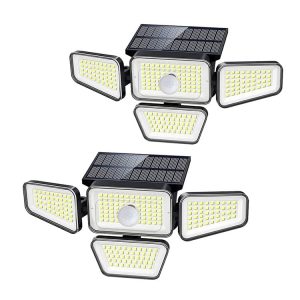 Đèn tường năng lượng mặt trời mới 270LED cảm ứng cơ thể con người bốn đầu Đèn sân vườn ngoài trời năng lượng mặt trời