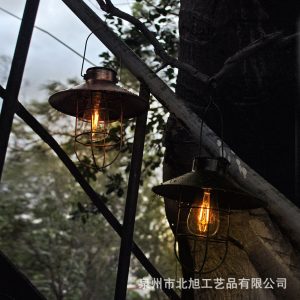 Đèn Xuất khẩu ngoài trời Đèn năng lượng mặt trời sắt rèn đĩa năng lượng mặt trời treo Đèn trang trí sân vườn sân vườn Đèn Edison - Hình 2
