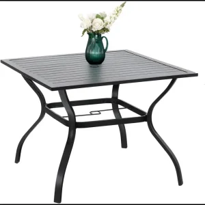 Ghế ăn Bàn ăn Wfs, khung thép, ngoài trời, vuông, 4 Ghế, 37" (khung đen, vuông)