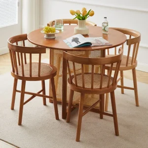 Ghế ăn Đơn Giản Ghế Ăn Gỗ Chắc Chắn Cây Nho Dệt Ghế Sử Dụng Tại Nhà Ăn Tối Tập Hợp Ban Công Giải Trí Tựa Lưng Đơn