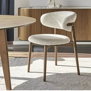 Ghế ăn gỗ nguyên khối Phong cách châu Âu, Đơn giản hiện đại và sang trọng nhẹ nhàng, Ghế vải thiết kế, Ghế lưng khách sạn, Ghế nhà hàng