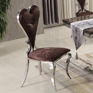 Ghế ăn hình trái tim Châu Âu Nội thất phòng ăn đơn giản Khách sạn Ghế lưng bằng thép không gỉ Ghế ăn Flannel sáng tạo - Hình 2