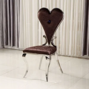 Ghế ăn hình trái tim Châu Âu Nội thất phòng ăn đơn giản Khách sạn Ghế lưng bằng thép không gỉ Ghế ăn Flannel sáng tạo - Hình 3