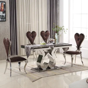 Ghế ăn hình trái tim Châu Âu Nội thất phòng ăn đơn giản Khách sạn Ghế lưng bằng thép không gỉ Ghế ăn Flannel sáng tạo
