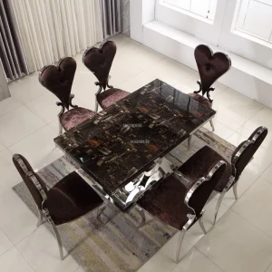 Ghế ăn hình trái tim Châu Âu Nội thất phòng ăn đơn giản Khách sạn Ghế lưng bằng thép không gỉ Ghế ăn Flannel sáng tạo - Hình 4