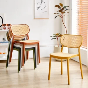 Ghế ăn Phong cách châu Âu Mây Dệt Ghế Ăn Tựa Lưng Đơn Giản Hiện Đại Có Thể Xếp Chồng Lên Nhau Để Giải Trí Sử Dụng Phòng Khách Nội Thất Gia Đình