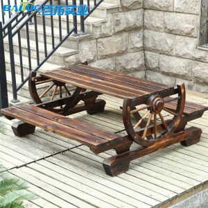 Ghế công viên Bàn Ghế gỗ ngoài trời chắc chắn bàn Ghế ăn sáng tạo sân vườn bàn Ghế bánh xe gỗ chống ăn mòn nhà hàng danh lam thắng cảnh bàn Ghế gỗ carbon hóa - Hình 3