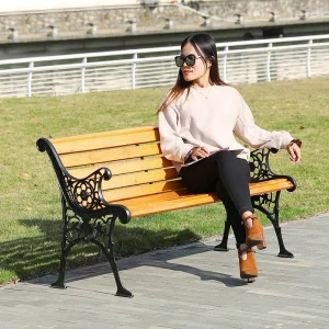Ghế công viên băng ghế ngoài trời sân tựa lưng cộng đồng vuông còn lại khu vườn công cộng bằng gỗ nguyên khối băng ghế tựa lưng bằng gang