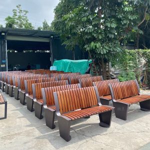 Ghế công viên băng inox cộng đồng phố thương mại Ghế băng đôi vuông chống ăn mòn Ghế ngoài trời bằng gỗ - Hình 2