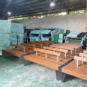 Ghế công viên băng inox cộng đồng phố thương mại Ghế băng đôi vuông chống ăn mòn Ghế ngoài trời bằng gỗ - Hình 3