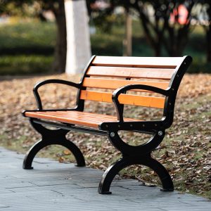 Ghế công viên ngoài trời băng giải trí Ghế vuông chống ăn mòn gỗ tựa lưng hàng Ghế inox sân sắt nghệ thuật - Hình 2