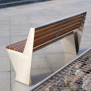Ghế công viên ngoài trời bằng thép không gỉ Ghế gỗ chống ăn mòn trạm trung tâm mua sắm trường học vuông Ghế chờ giải trí - Hình 3