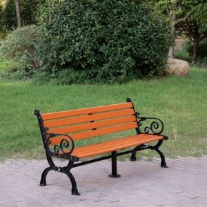 Ghế công viên ngoài trời Châu Âu sân vườn giải trí Ghế vuông lưng gỗ chắc chắn gang đúc nhôm giả gỗ chống ăn mòn - Hình 2