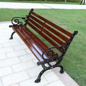 Ghế công viên ngoài trời Châu Âu sân vườn giải trí Ghế vuông lưng gỗ chắc chắn gang đúc nhôm giả gỗ chống ăn mòn - Hình 4