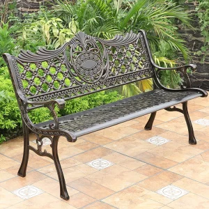 Ghế công viên ngoài trời nhôm đúc băng ghế sân vườn sắt vuông có tựa lưng băng ghế dự bị giải trí ngoài trời - Hình 2