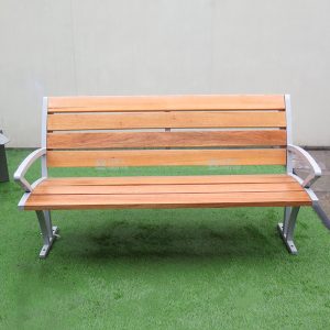 Ghế công viên nhà sản xuất Tang gỗ Ghế công viên băng ngoài trời sân vườn chân thép mạ kẽm Ghế giải trí cộng đồng tựa lưng Ghế băng dự bị tay vịn - Hình 4