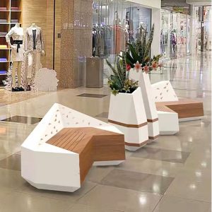 Ghế công viên Phần Ghế bằng sợi thủy tinh trung tâm mua sắm Ghế chờ nghỉ ngơi công cộng chống ăn mòn sáng tạo kích thước hạt gỗ chậu hoa Ghế băng dự bị