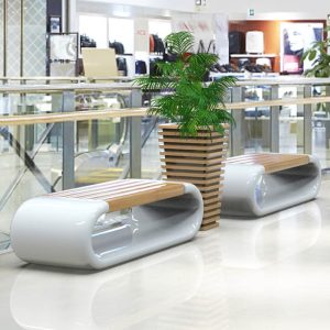 Ghế công viên Sáng tạo sợi thủy tinh vân gỗ lọ hoa Ghế trung tâm mua sắm Ghế giải trí Ghế nghỉ công cộng nhà sản xuất Ghế đẩu cong - Hình 4