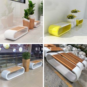 Ghế công viên Sợi thủy tinh trung tâm mua sắm Ghế giải trí công viên ngoài trời vẻ đẹp sáng tạo Chen Ghế đẩu dài sơn vân gỗ Ghế vòng Ghế đẩu