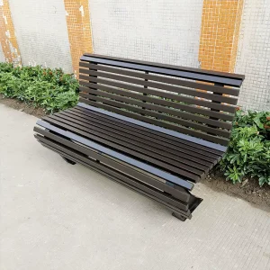Ghế dài bằng thép không gỉ ngoài trời tùy chỉnh bằng gỗ nguyên khối tựa lưng ba người ghế vuông giải trí cộng đồng biệt thự ghế công viên ngoài trời - Hình 2