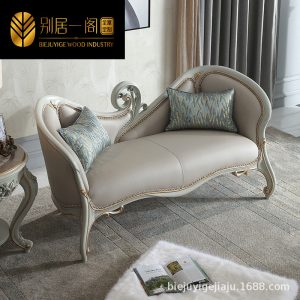 Ghế dài kiểu Pháp sang trọng da ghế dài làm đẹp ghế phòng ngủ Châu Âu gỗ chắc chắn ghế tựa sofa đơn