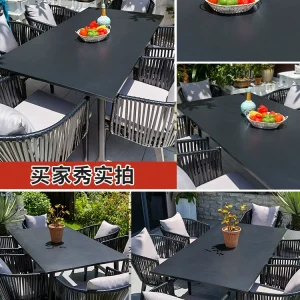 Ghế đan bằng liễu gai ngoài trời - Ban công sân ngoài trời, sân vườn giải trí, sân thượng ngoài trời, bộ bàn ghế kính bằng thép carbon - Hình 3