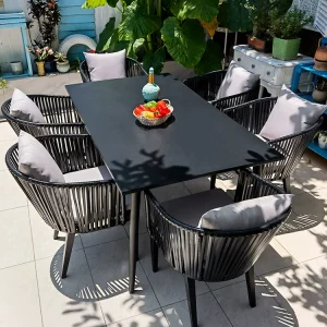 Ghế đan bằng liễu gai ngoài trời - Ban công sân ngoài trời, sân vườn giải trí, sân thượng ngoài trời, bộ bàn ghế kính bằng thép carbon