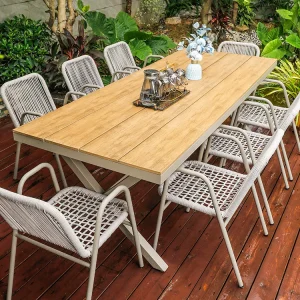 Ghế mây dây rút ngoài trời, Bàn ghế gỗ nhựa - Biệt thự ngoài trời giải trí hộ gia đình - Bàn ghế ăn ngoài trời đơn giản