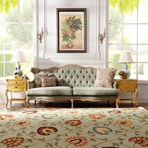 Ghế quý phi Mỹ gỗ chắc chắn vải sofa ghế phòng khách 3 người phòng nhỏ Pháp phong cách retro Châu Âu lưng cao chạm khắc khóa kéo - Hình 2