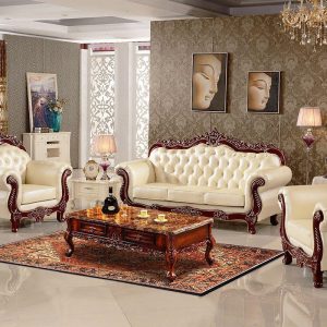 Ghế quý phi Sofa phong cách châu Âu nhà cứng chạm khắc gỗ nguyên khối kích thước kết hợp phòng khách đơn giản lớp trên cùng đồ nội thất da bò kiểu Mỹ - Hình 2