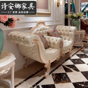 Ghế quý phi Sofa vải phong cách châu Âu Ghế dài vải tân cổ điển sang trọng Nội thất ghế gỗ cứng phong cách châu Âu - Hình 2
