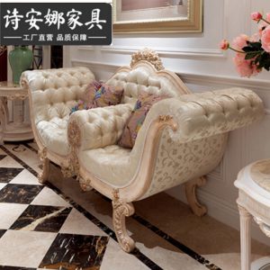 Ghế quý phi Sofa vải phong cách châu Âu Ghế dài vải tân cổ điển sang trọng Nội thất ghế gỗ cứng phong cách châu Âu