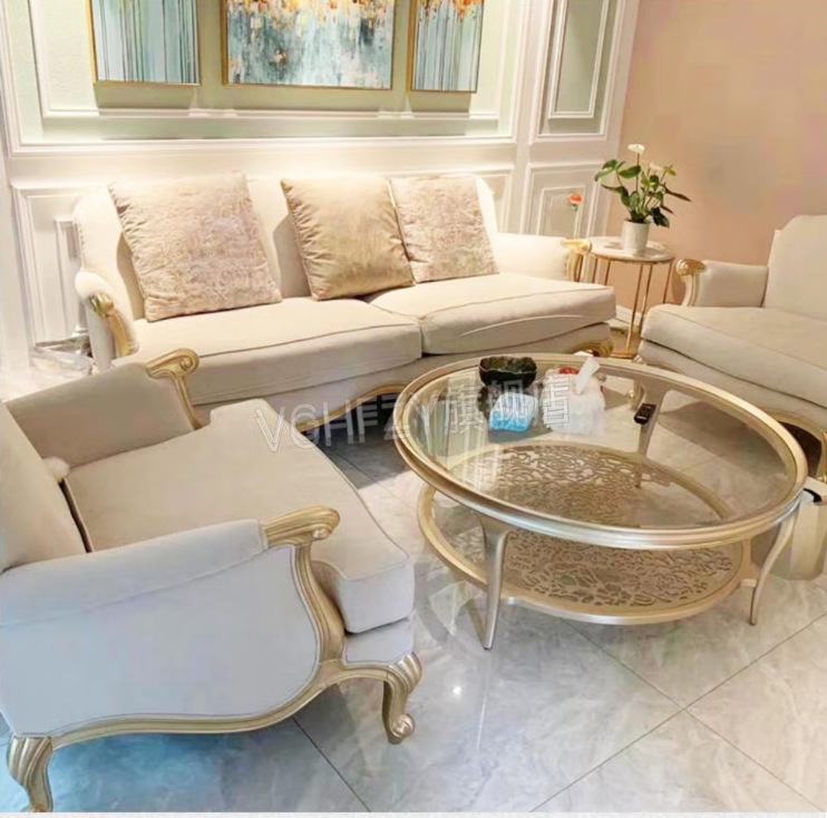 Ghế Sofa ba người kiểu Mỹ phòng nhỏ Phong cách Pháp phòng khách sang trọng nhẹ sâm panh biệt thự gỗ sồi vải Sofa đơn - Hình 2 Ghế Sofa ba người kiểu Mỹ phòng nhỏ Phong cách Pháp phòng khách sang trọng nhẹ sâm panh biệt thự gỗ sồi vải Sofa đơn - Hình 2
