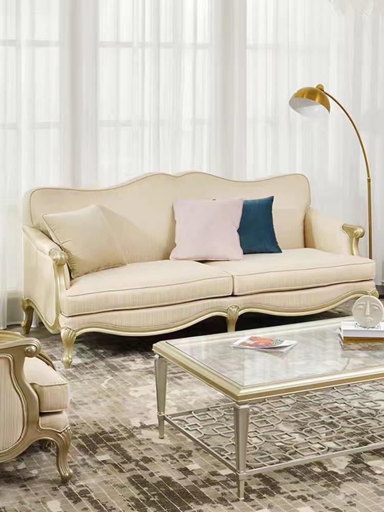 Ghế Sofa ba người kiểu Mỹ phòng nhỏ Phong cách Pháp phòng khách sang trọng nhẹ sâm panh biệt thự gỗ sồi vải Sofa đơn - Hình 3 Ghế Sofa ba người kiểu Mỹ phòng nhỏ Phong cách Pháp phòng khách sang trọng nhẹ sâm panh biệt thự gỗ sồi vải Sofa đơn - Hình 3