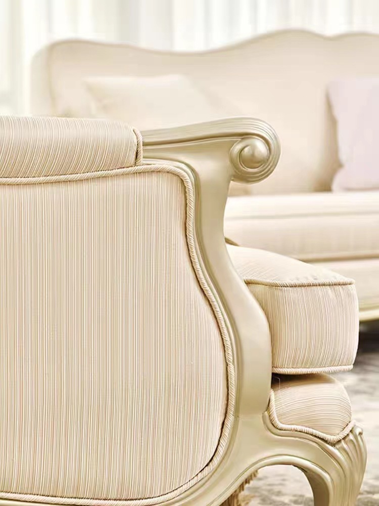 Ghế Sofa ba người kiểu Mỹ phòng nhỏ Phong cách Pháp phòng khách sang trọng nhẹ sâm panh biệt thự gỗ sồi vải Sofa đơn - Hình 4 Ghế Sofa ba người kiểu Mỹ phòng nhỏ Phong cách Pháp phòng khách sang trọng nhẹ sâm panh biệt thự gỗ sồi vải Sofa đơn - Hình 4