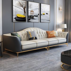 Ghế Sofa da cao cấp nhẹ đầu lớp da bò phòng khách đơn giản hiện đại phòng nhỏ khóa kéo da nghệ thuật thẳng hàng bốn người