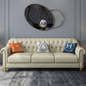 Ghế Sofa da mỹ phòng khách phòng nhỏ da bò lớp đầu tiên ba người hậu hiện đại sang trọng thiết kế nội thất tổng thể