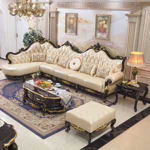 Ghế sofa da phong cách châu Âu kết hợp phòng khách sang trọng kích thước gói loại căn hộ Gỗ đàn hương đen Gỗ cứng chạm khắc góc hình chữ L Sofa