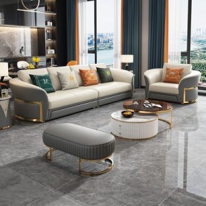 Ghế Sofa da sang trọng nhẹ đầu lớp da bò hiện đại đơn giản phòng khách chung cư nhỏ thẳng hàng Ghế Sofa bốn chỗ đồ nội thất