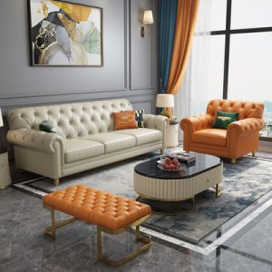Ghế Sofa da sang trọng nhẹ kiểu Mỹ đầu lớp da bò phòng nhỏ phòng khách hiện đại đơn giản kéo khóa đồ nội thất ba người