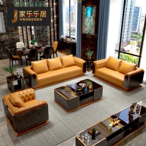 Ghế Sofa da sang trọng sáng màu kiểu Italy Đồ nội thất Bentley Nhà thiết kế gia đình lớn của Armani biệt thự phòng khách Sofa da hiện đại